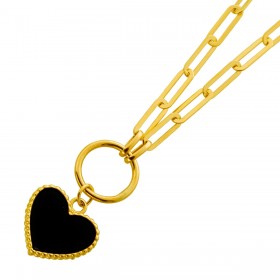 Onyx Paperclip Kette Gold 333 8K nat Onyx Herzedelstein