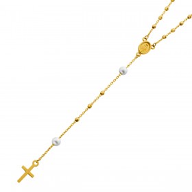 Rosenkranz Kreuz Kette Gold 333 8K Süßwasserperlen Maria Magdalena