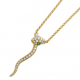 Schlangen Kette Gold 750 18K nat. Smaragde Brillanten 0.25ct