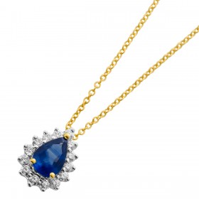 Saphir Kette Gold 750 18K nat. Saphir 0.40ct Brillanten 0.10ct