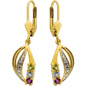 Peridot Ohrringe Gold 333 8K wasserblauer Blautopas lila Amethyst