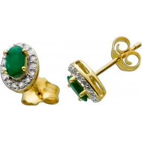 Smaragd Ohrstecker Gelbgold 585 14K Diamanten Natur Edelsteine