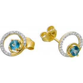 Blautopas Ohrstecker Gold 585 14K Diamanten Natur Edelsteine