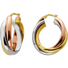 Tricolor Dreifarbige Creolen Gold 585 14K Gelb/Weiß/Rosegold