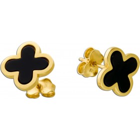 Onyx Kleeblatt Ohrstecker Gelbgold 585 14 Karat schwarze Edelsteine 