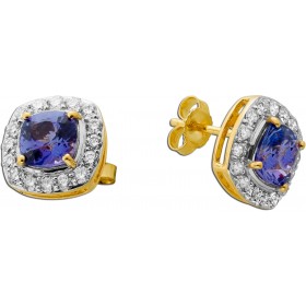 Tansanit Ohrringe Gold 585 14K Natur Edelsteine Lab Grown Diamanten