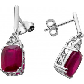 Rubin Ohrringe Weißgold 585 14K Natur Edelsteine Lab Grown Diamanten 