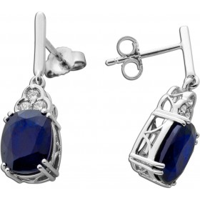 Saphir Ohrstecker Weißgold 585 14K Natur Edelstein Lab Grown Diamanten 