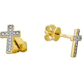 Kreuz Ohrstecker Gold 585 14K Natur Diamanten 0.06ct