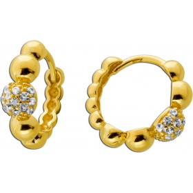 Kugel Creolen 14mm Gold 585 14K weiße Zirkonia Steine