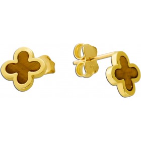 Kleeblatt Ohrstecker Gelbgold 333 8K brauner  Natur Tigerauge Edelstein