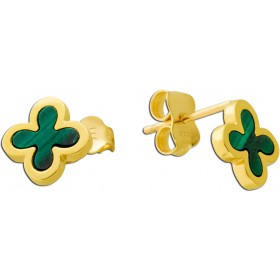Kleeblatt Ohrstecker Gelbgold 333 8K grüne Natur Malachit Edelsteine 