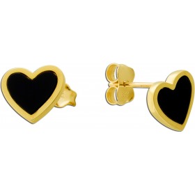 Herz Ohrstecker Gelbgold 333 8K schwarze Natur Onyx Edelsteine 