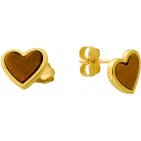 Herz Ohrstecker Gelbgold 333 8K braune Natur Tigerauge Edelsteine