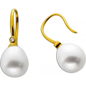 Perlen Ohrringe Gold 585 Natur Diamanten 0.032ct Süßwasserperlen
