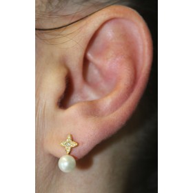 Perlen Ohrringe Gold 585 Natur Diamanten 0.10ct Süßwasserperlen