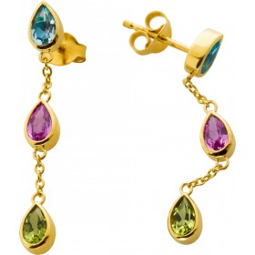 Peridot Ohrstecker Gold 585 14K Nat. pinke Saphire Nat. Blautopase 1.51ct