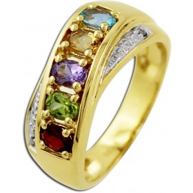 Diamant Ring Gelbgold 585 14K Citrin Granat Peridot Amethyst Topas