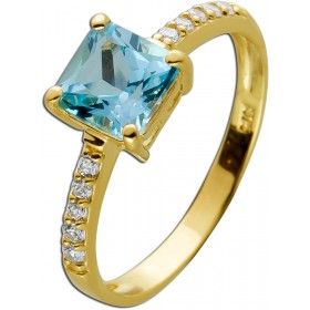 Blautopas Ring Gelbgold 375 9K Zirkonia blauer Edelstein
