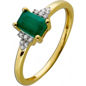 Smaragd Ring Gelbgold 585 14K Diamanten 0.05ct grüner Edelstein 0.7ct