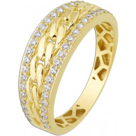 Ring Panzerketten Design Gelbgold 333 8K weiße Zirkonia