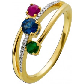 Rubin Ring Gelbgold 585 14K Smaragd Saphir Brillanten 0.04ct