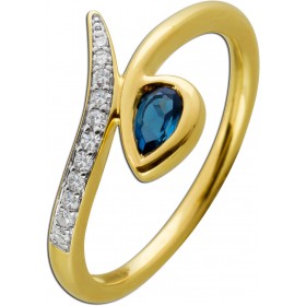 Blautopas Ring Gelbgold 585 14K Diamanten 0.08ct 