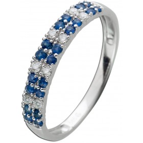 Saphir Ring Weißgold 585 14K blaue Edelsteine Brillanten 0.09ct W SI