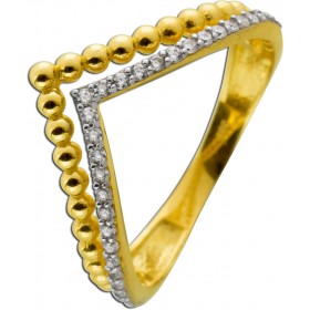 Ring Gelbgold 333 8 Karat V-Form weiße Zirkonia 