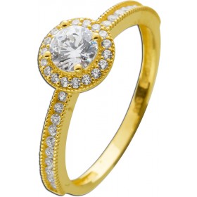 Halo Ring Gelbgold333 8 Karat weiße Zirkonia Brillantlook