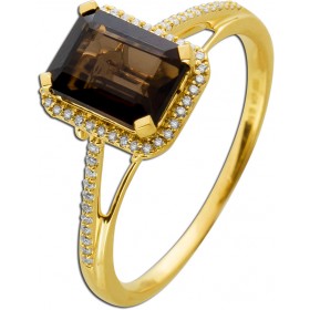 Rauchquarz Ring  Halo Gold 585 14K braunEdelstein Diamanten 