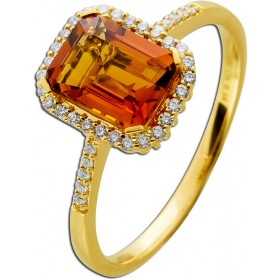 Citrin Ring Gelbgold 585 14K honiggelber Edelstein Diamanten 0.14ct 
