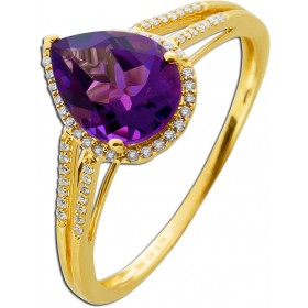 Amethyst Ring Gelbgold 585 14K lila Edelstein Diamanten 