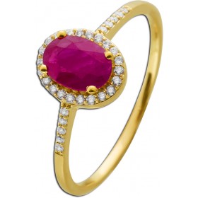 Rubin Ring Gelbgold 585 14K roter Solitär Edelstein Diamanten 