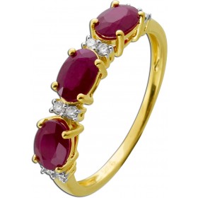 Rubinring Gelbgold 585 14K rote Edelsteine 1.42ct Diamanten 0.10ct 