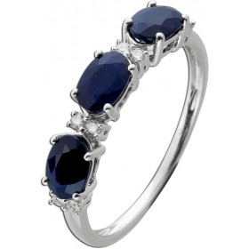 Saphirring Weißgold 585 14K blaue Edelsteine 1.77ct Diamanten 0.10ct
