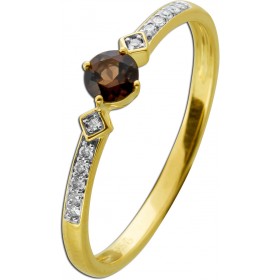 Rauchquarz Ring brauner Edelstein 0.20ct Gelbgold 585 14K Diamanten 