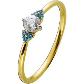 Blautopas Ring Gelbgold 585 14K blaue Edelsteine Diamant 0.26ct