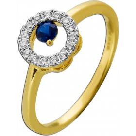 Happy Lady Ring Gelbgold 585 blauer Saphir 0.18ct Diamonds 0.15ct. TW VSI
