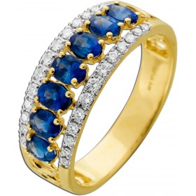 Saphir Ring Gelbgold 585 14K blaue Edelsteine Brillanten 0.25ct.  