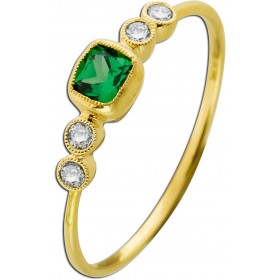 Tsavorit Ring Gelbgold 585 14K grüner Edelstein Brillanten 0.10ct 