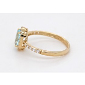 Blautopas Ring Gelbgold 585 14K blauer Edelstein weisser Zirkonia