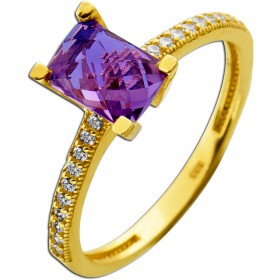 Amethyst Ring Gelbgold 333 8K lila Edelstein weiße Zirkonia Steine
