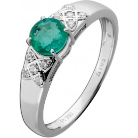 Smaragd Ring Platin 950 grüner Sambia Edelstein 0.80ct Brillanten 0.10ct 
