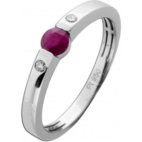 Rubin Ring Platin 950 roter Edelstein 0.25ct Brillanten 0.03ct 