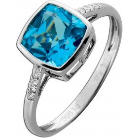 Blautopas Ring Platin 950 wasserblauer Swiss Bluetopaz Brillanten 0.05ct 