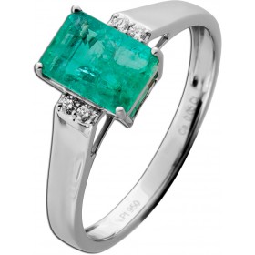 Smaragd Ring Platin 950 grüner Sambia Edelstein 1.5ct Brillanten 0.05ct  