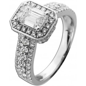 Diamantring Emerald cut Halo 1.90ct Weissgold 585 14K Lab Grown Brillanten 