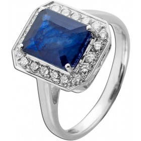 Saphir Ring Weißgold 585 14K blau echt Edelstein Lab Grown Diamanten 