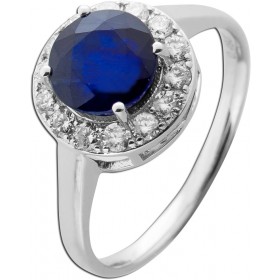 Saphir Ring Weißgold 585 14K blauer Edelstein Lab Grown Diamanten